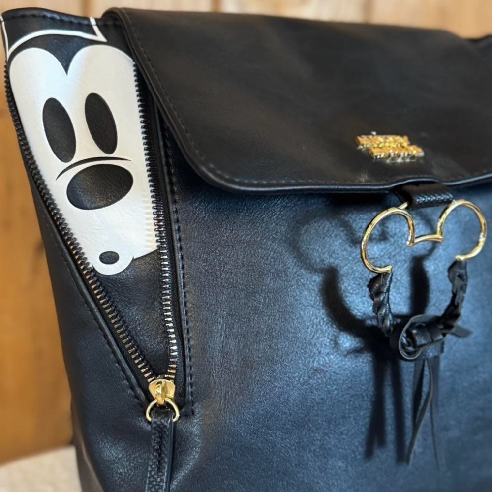 Disney Bioworld Mickey Mouse Black Mini Backpack Purse Faux Leather - Picture 4 of 7